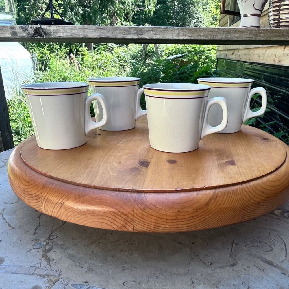 Vintage Rio Carnival Mugs Set 4 Striped Rim Retro Diner Cafe Cups Steelite